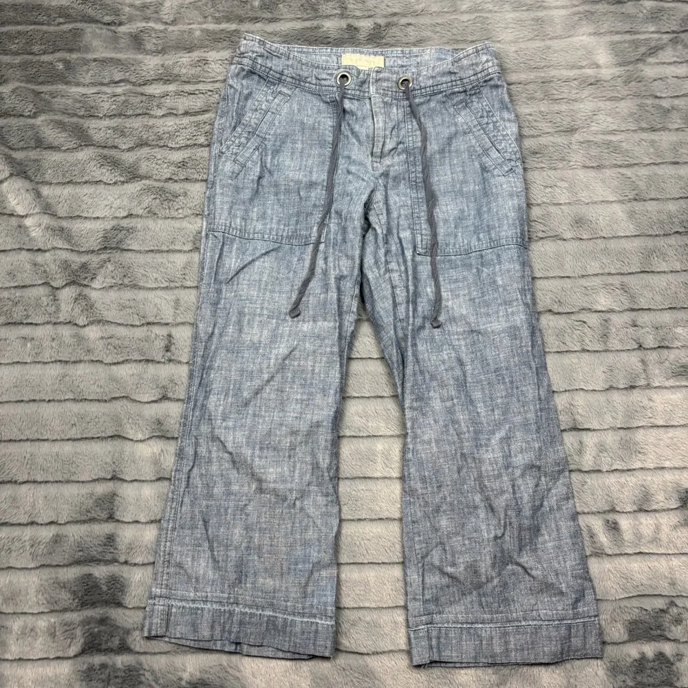 Banana Republic Martin Fit Blue Chambray Linen Blend Wide Leg Pants 0